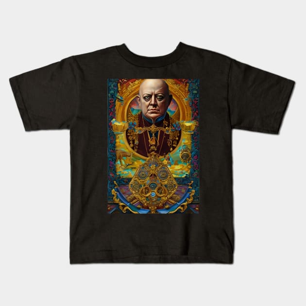 Aleister Crowley The Great Beast of Thelema painted in a Surrealist and Impressionist style Kids T-Shirt by hclara23